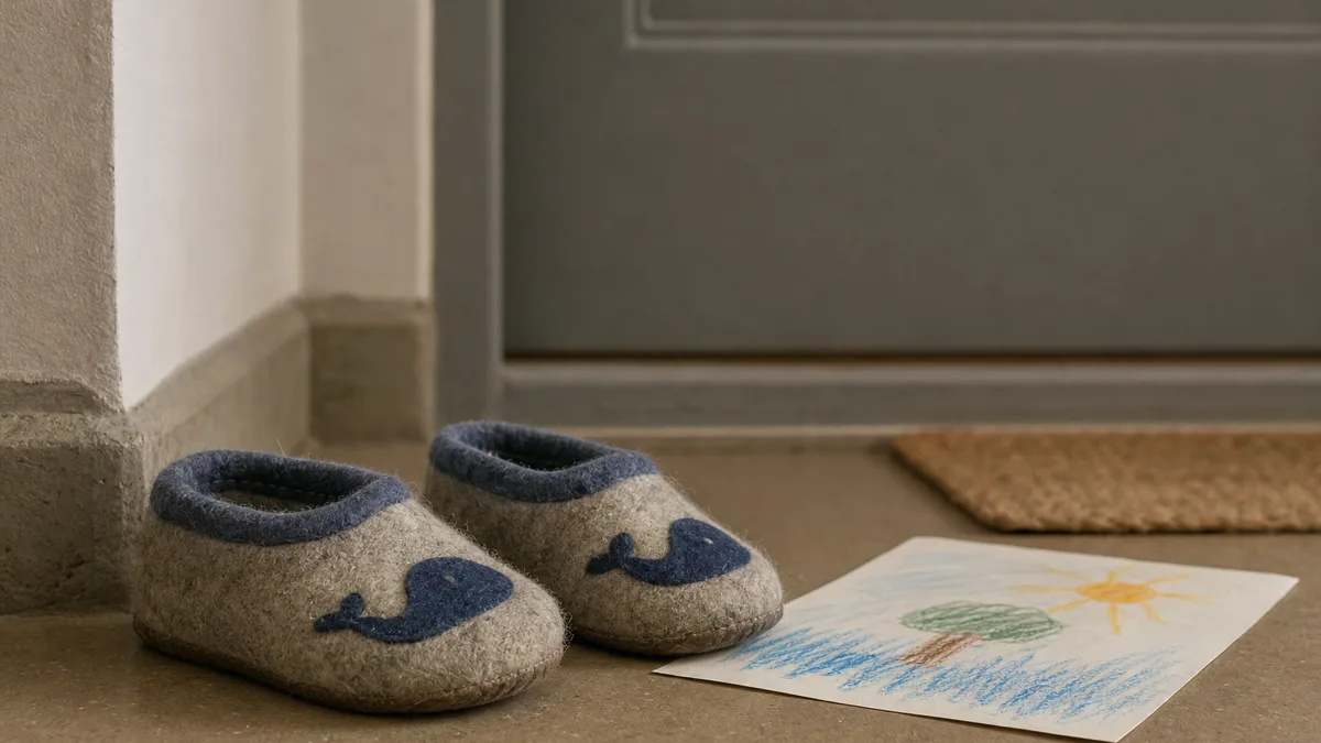 Mutter und Vater sitzen ruhig neben ihrem Kind auf dem Sofa und sprechen mit ihm